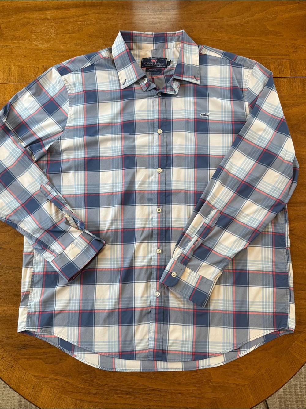 Vineyard Vines Men’s Navy, White & Pink Plaid Button-Down Shirt